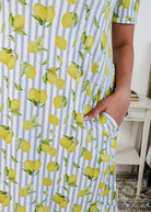 Georgia Rylan Bamboo V-Neck Nightshirt with Pockets | Limoncello Print showing side slit pockets