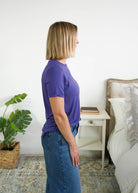 Georgia Rylan Blueberry bamboo tee side view — Cloud Nine Pajamas