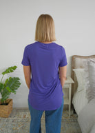 Georgia Rylan Blueberry bamboo tee back view curved hem — Cloud Nine Pajamas