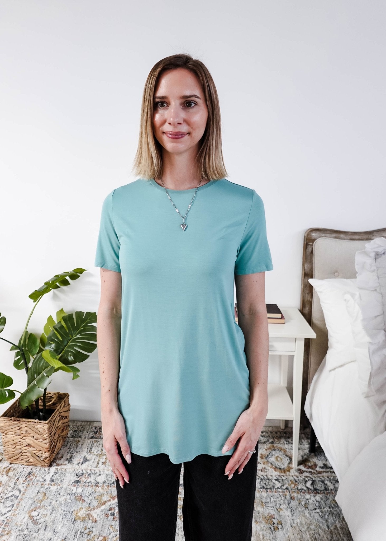 Georgia Rylan Essential Bamboo Tee | Sage Blue