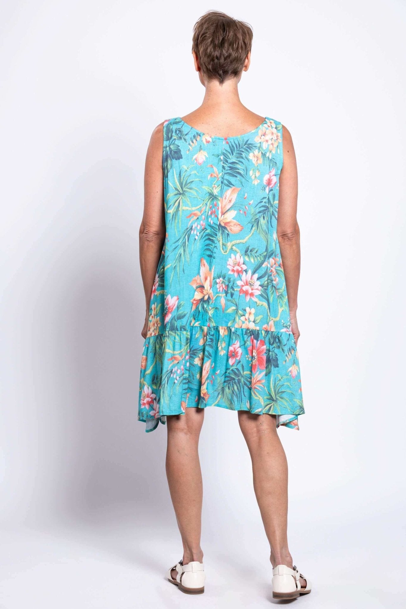 Gia Dress in Teal Fiji – Linen - Bamboo V - Neck Tunic Dress - Blue Sky Clothing Co - Cloud Nine Pajamas