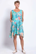 Gia Dress in Teal Fiji – Linen - Bamboo V - Neck Tunic Dress - Blue Sky Clothing Co - Cloud Nine Pajamas