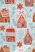 showcasing the print up close - Gingerbread Dreams Long Sleeve Button Up PJ Set