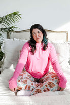 women's pink and gingerbread print pj set  top and jogger - Georgia Rylan