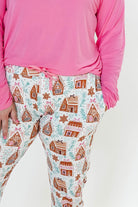 Gingerbread Dreams Long Sleeve & Jogger PJ Set by Georgia Rylan, showing drawstring waistband and pocket details
