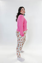 women's pink and gingerbread print pj set  top and jogger - Georgia Rylan