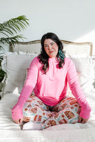 women's pink and gingerbread print pj set  top and jogger - Georgia Rylan