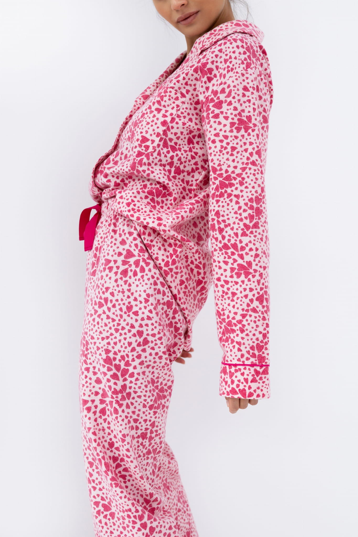 Giuliana Leopard Love Flannel Pajama Set in pink with leopard spots, featuring button-up top and pants from Sensis.