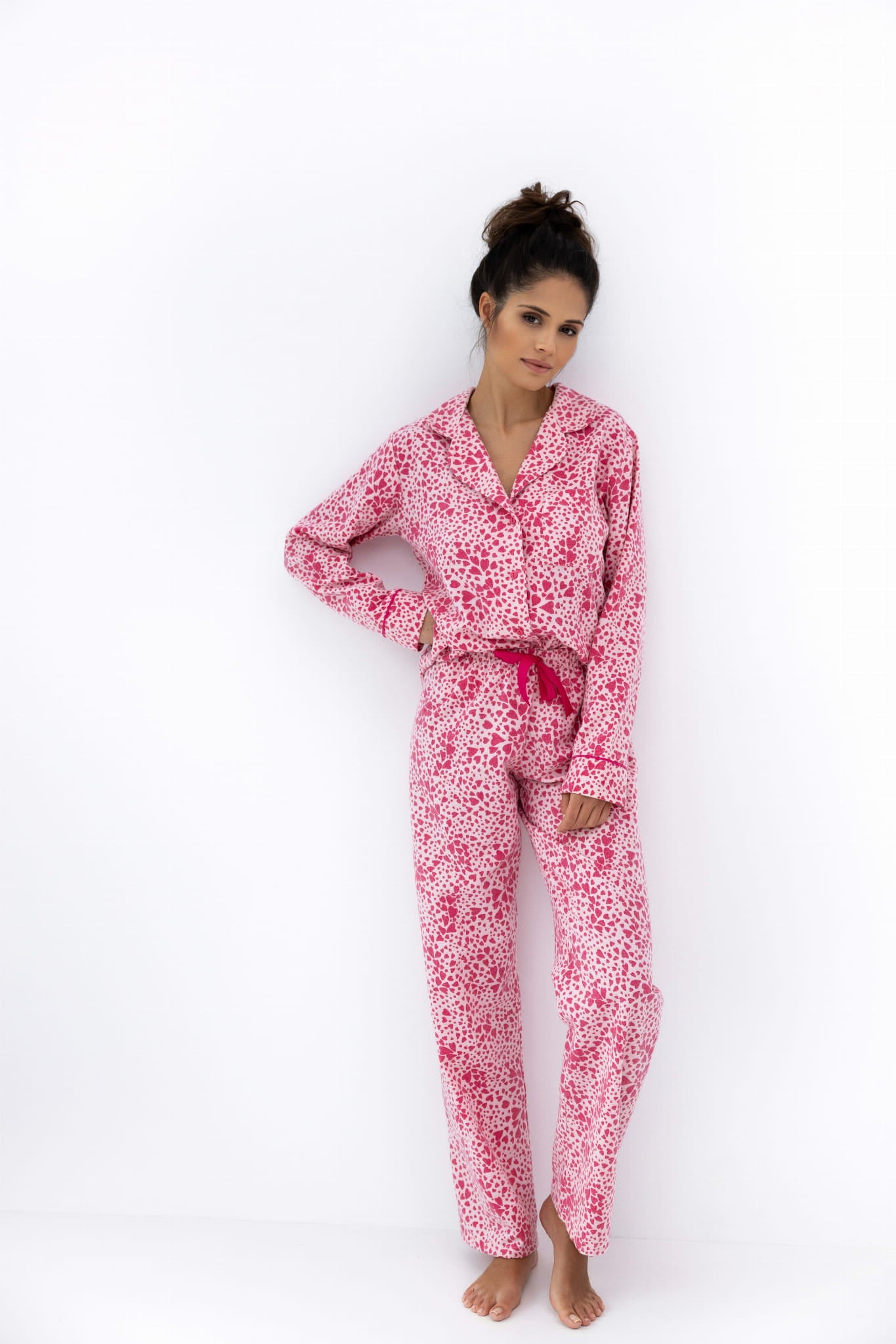 Giuliana Leopard Love Flannel Pajama Set in pink, featuring button-up shirt and pants for cozy elegance.