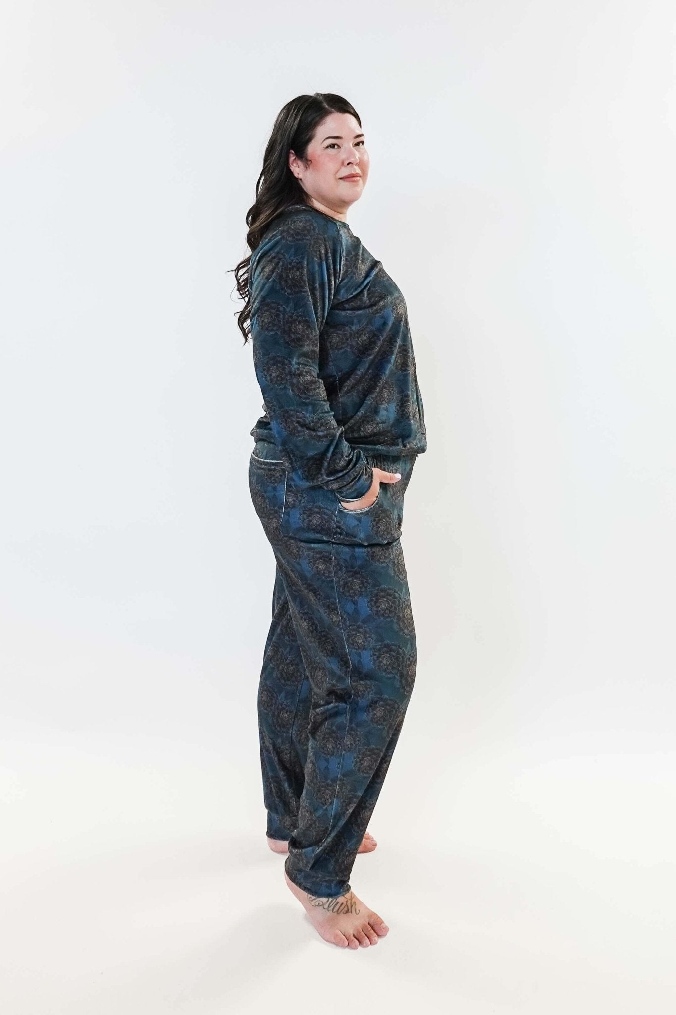 Golden Dahlias Long Sleeve Jogger Velour Lounge Set miranda nic