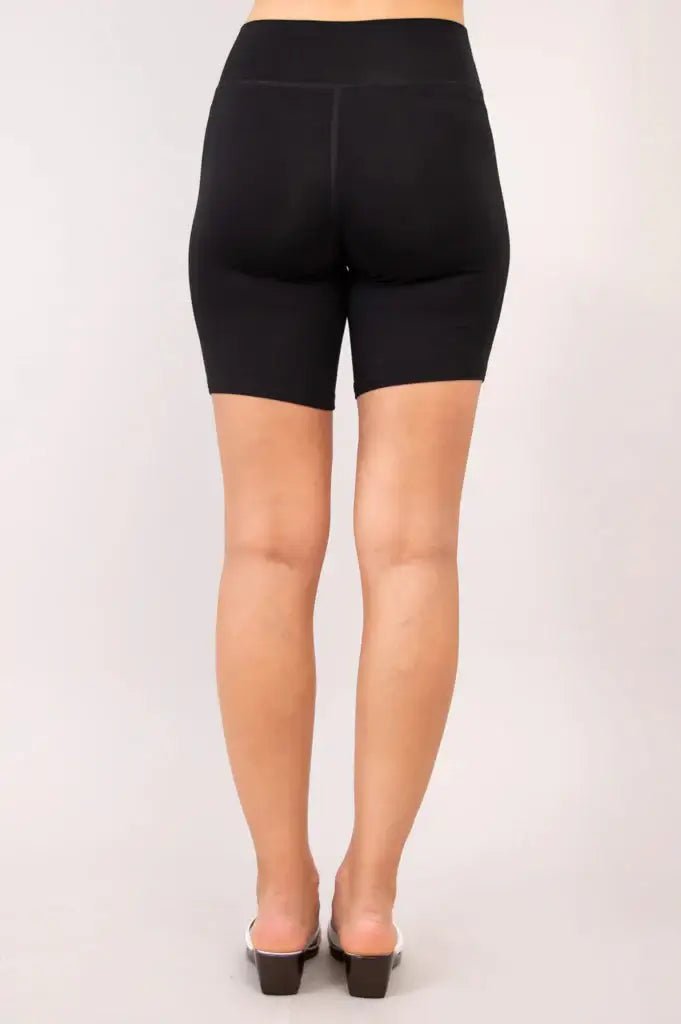 Back view of Hallie Bamboo Anti-Chafe Cooling Slip Shorts in black, highlighting comfort and coverage.