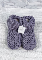 handmade knit slippers in purple 
