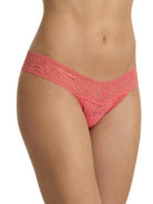 Hanky Panky Low Rise Thong in vibrant coral lace, showcasing a modern cut and signature comfort.