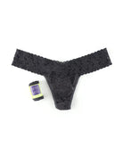 Hanky Panky Low Rise Thong in black lace with gift-ready wrap, perfect for stylish comfort and modern cut.