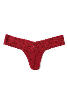 Hanky Panky Low Rise Thong in red lace, featuring a modern cut and comfortable fit, perfect for all-day wear.
