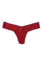 Hanky Panky Low Rise Thong in red lace, featuring a modern cut and comfortable fit, perfect for all-day wear.