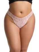 Hanky Panky Original Rise Thong in soft pink lace, showcasing the signature lace design, One Size Fits Most.