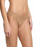 Hanky Panky Original Rise Thong in signature lace, one size fits most, displayed on a model.