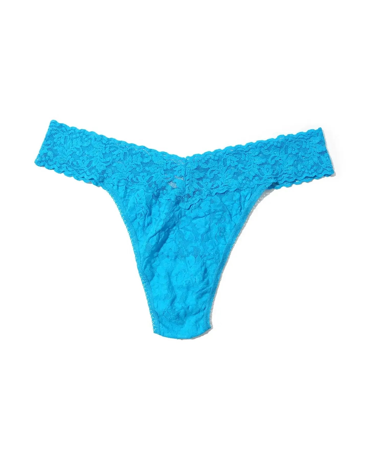 Hanky Panky Original Rise Thong – Signature Lace in bright blue color, designed for comfortable fit and style.