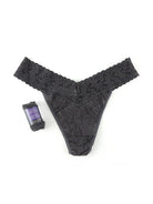 Hanky Panky Original Rise Thong – Signature Lace in black with logo tag, one size fits most.