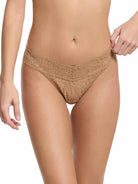 Hanky Panky Original Rise Thong in nude color featuring signature lace design for comfort and style.