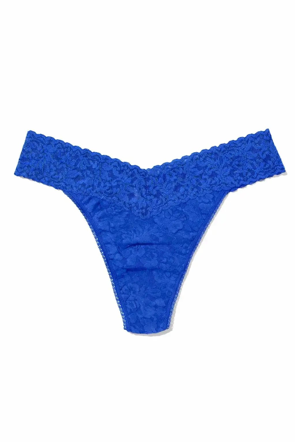 Hanky Panky Original Rise Thong – Signature Lace in vibrant blue color, designed for comfort and style. One size fits most.
