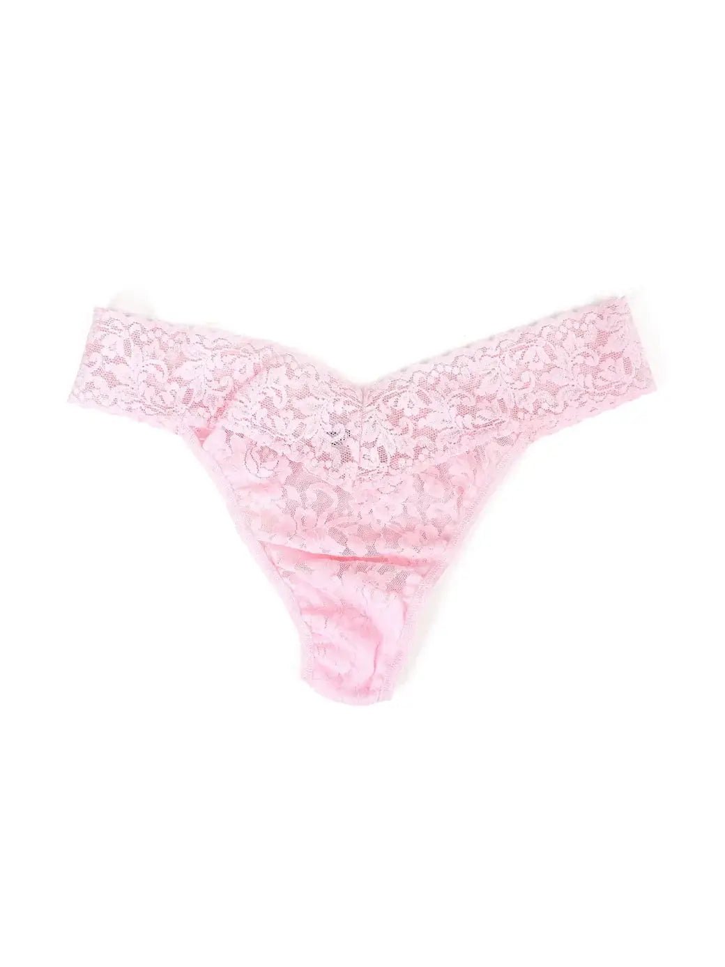 Hanky Panky Original Rise Thong - Signature Lace in pink color, one size fits most, showcasing delicate lace design.