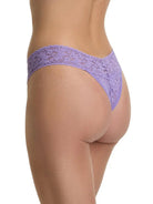 Hanky Panky Original Rise Thong in lavender showcasing signature lace design on the back view.