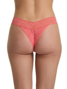 Hanky Panky Original Rise Thong – Signature Lace in coral color, showcasing the back view and intricate lace design.