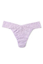 Hanky Panky Original Rise Thong in lavender, made of signature lace, one size fits most. Bestselling women's lingerie.