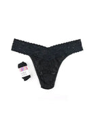 Hanky Panky Original Rise Thong – Signature Lace in black with matching package, showcasing elegant lace design.