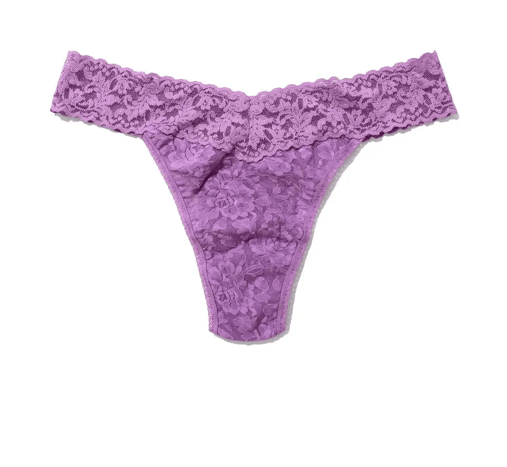 Hanky Panky Original Rise Thong in purple lace, featuring a comfortable fit and stylish design for everyday wear.