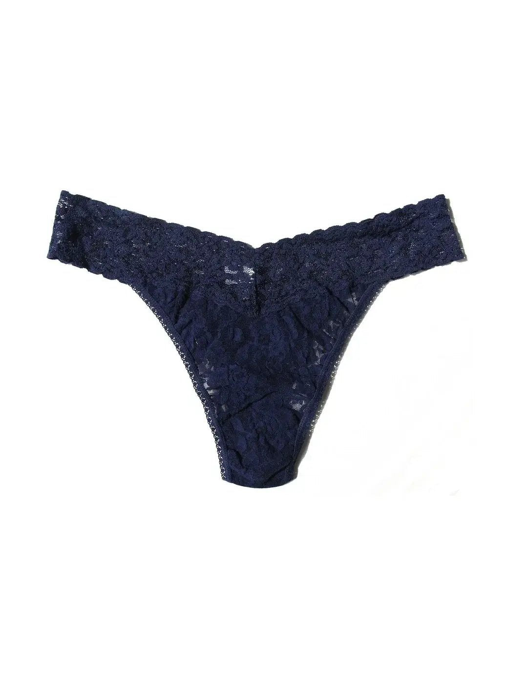 Hanky Panky Original Rise Thong – Signature Lace in navy blue, designed for comfort and style, one size fits most.