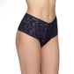 Hanky Panky Retro Thong in navy lace, showcasing high-waisted design for figure-flattering coverage, ideal for comfort.