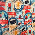 Bob's Sleepwear Co. Hockey Club print close-up illustrated hockey players badges — Cloud Nine Pajamas
