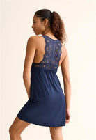woman's full bust supportive lace nightgown with built in bra in ink blue charcoal by Fleur't