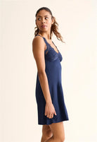 woman's full bust supportive lace nightgown with built in bra in ink blue charcoal by Fleur't