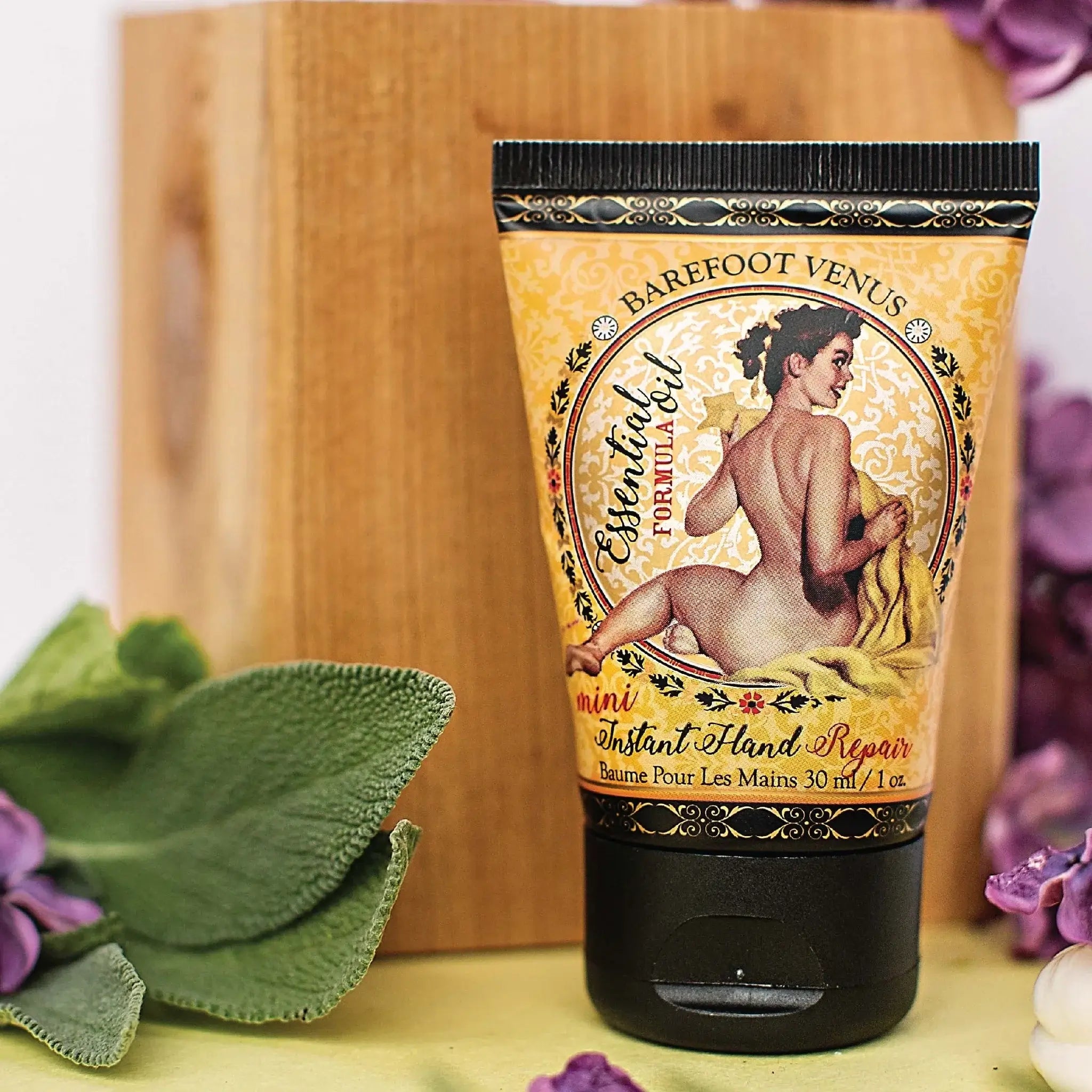 essential oil scent mini hand repair on the go 1 oz with vintage graphic on label by canadian brand Barefoot Venus