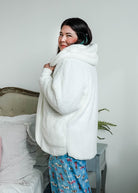 ivory white  cozy cardi jan marie women's fluffy sweater coat with hood