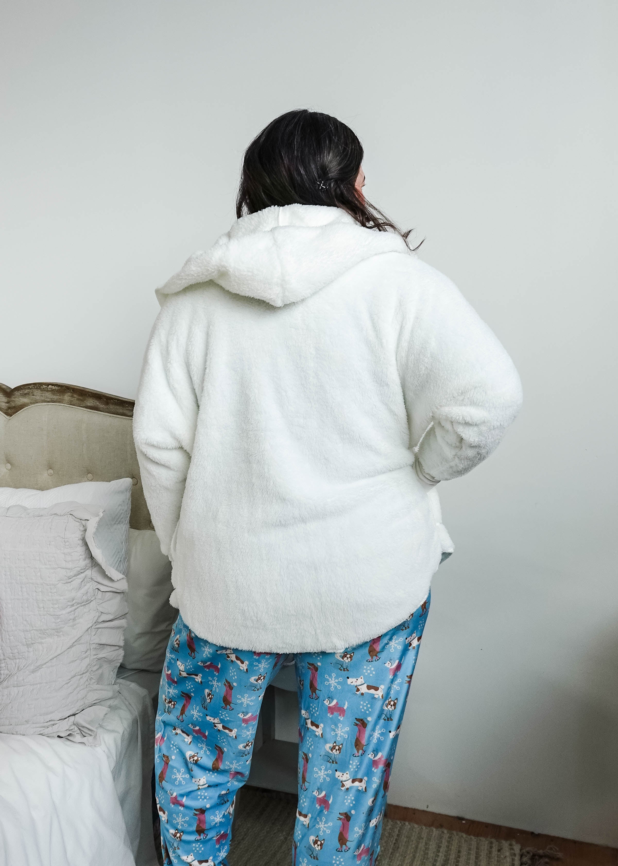 ivory white  cozy cardi jan marie women's fluffy sweater coat with hood