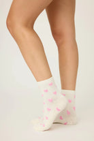 PJ Salvage Ivory Love You A Latte Pink Heart Print Fuzzy Crew Socks 