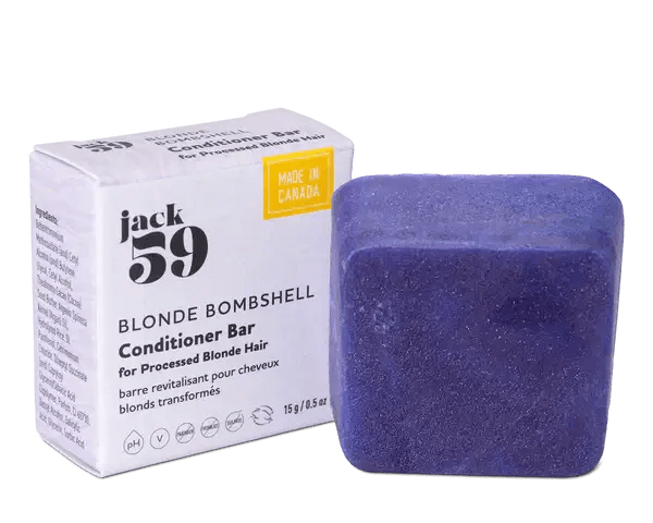 Jack59 Travel Buddies Conditioner Bar - Blonde Bombshell for processed blonde hair in eco-friendly packaging.