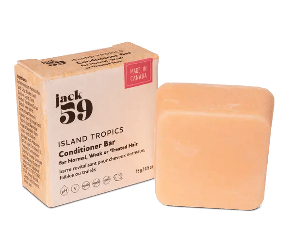 Jack59 Travel Buddies Conditioner Bar - Island Tropics for normal, weak or treated hair in eco-friendly packaging.
