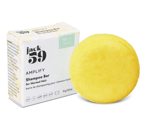 Jack59 Travel Buddies Shampoo Bar in bright yellow for normal hair, designed for travel convenience.