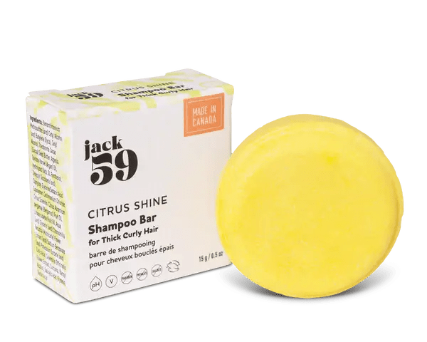 Jack59 Travel Buddies Shampoo Bar in Citrus Shine variant, designed for thick curly hair, made in Canada.