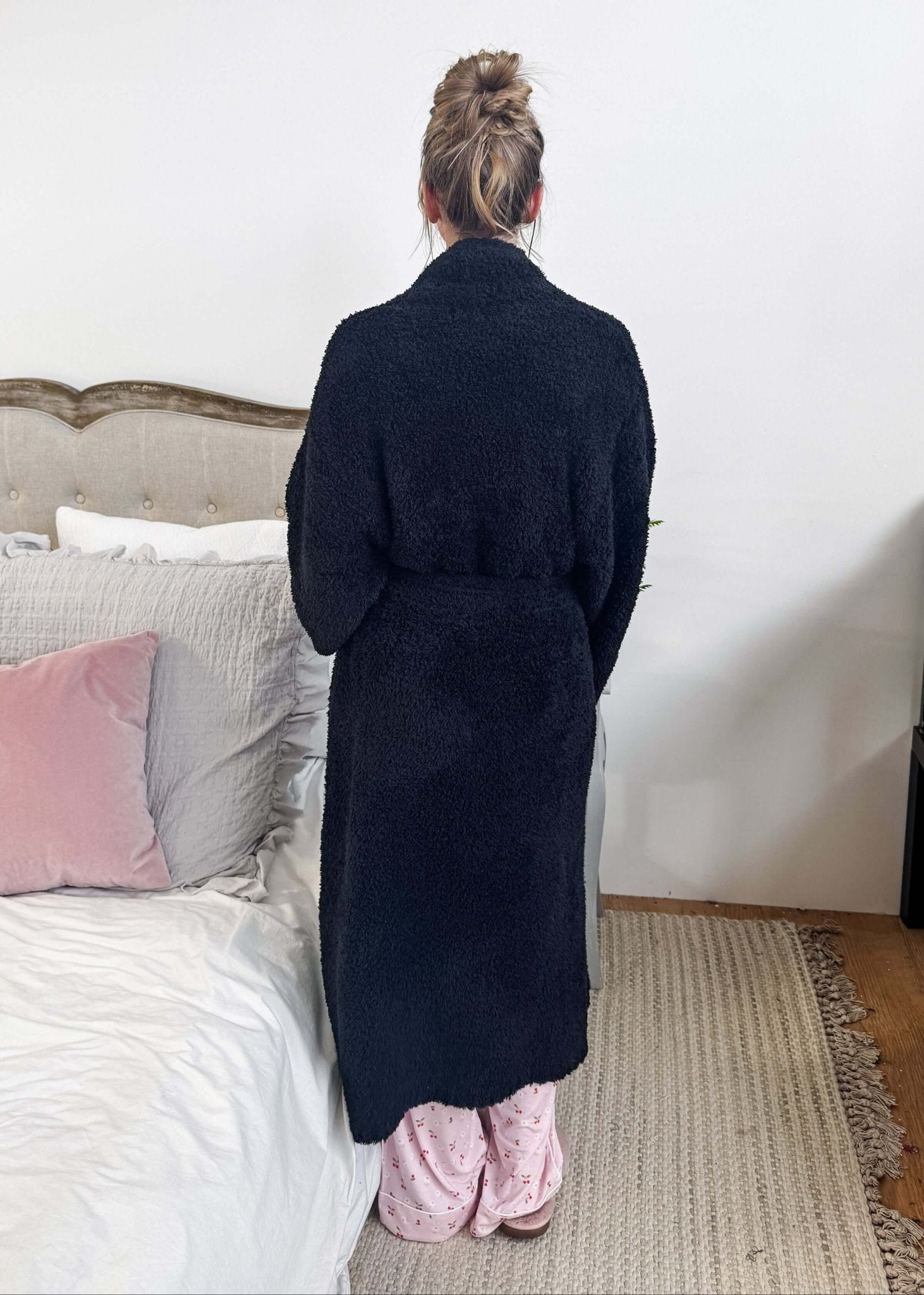 Black Chenille Cloud Spa Robe | Cozy Plush Lounge