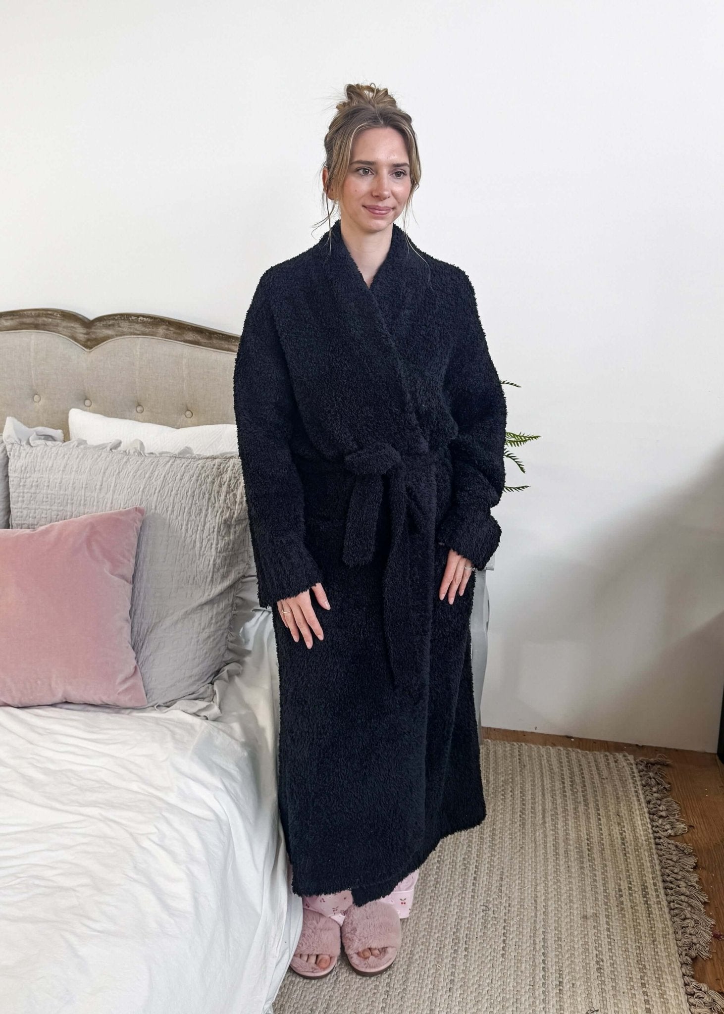 Black Chenille Cloud Spa Robe | Cozy Plush Lounge