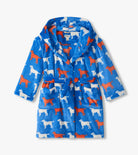 Hatley Kids Fleece Robe Dogs blue detail patch pockets and belt — Cloud Nine Pajamas