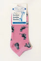 Ladies Bamboo Ankle Socks in pink with animal designs, perfect for comfort and moisture-wicking during active lifestyles.
