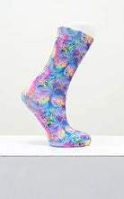 Ladies Bamboo Crew Dress Socks in vibrant tropical print, offering comfort and style for any occasion.